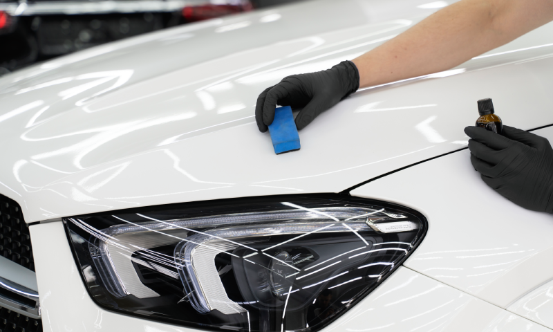 Close up on car care process